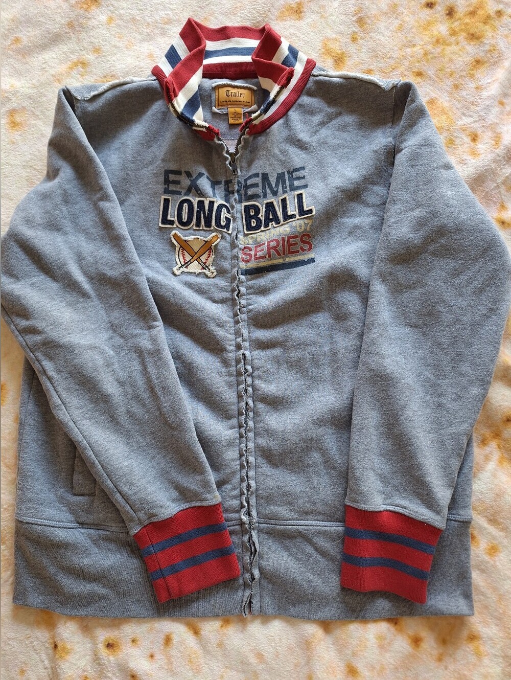 Vintage 2007 TRAILER Extreme Long Ball Series Baseball Zip Jacket Gray Sz L Y2K